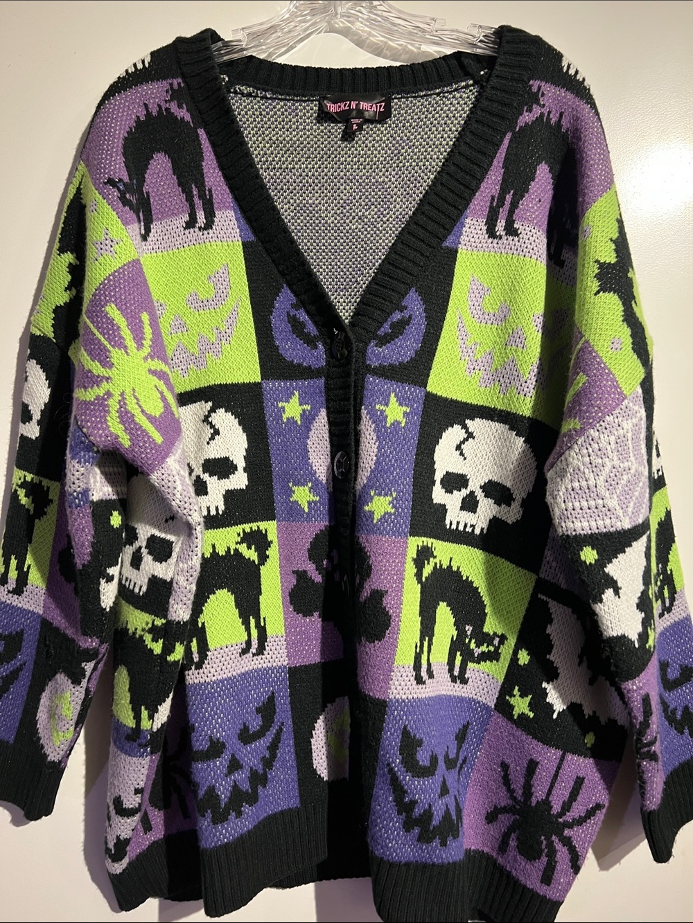 Dollskill Trick R Treatz Halloween Cardigan Sweater - Black, Purple, Lime